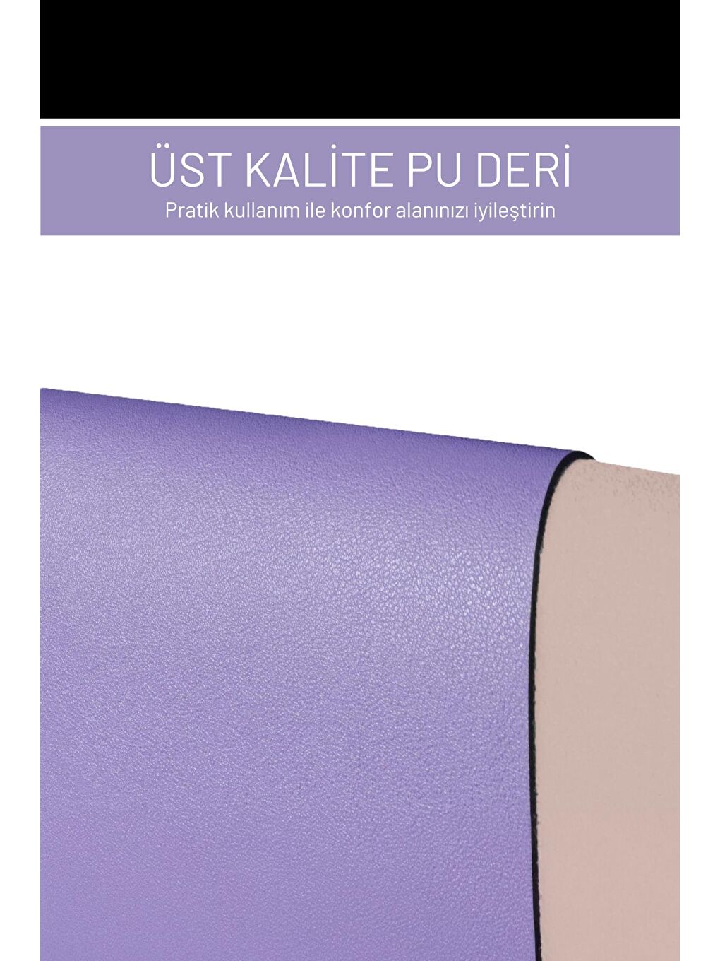 Lila Deri 90x40 XL Mouse Pad Dikişli Kenar Çift Yönlü Kullanım Masa Matı Sümen-3