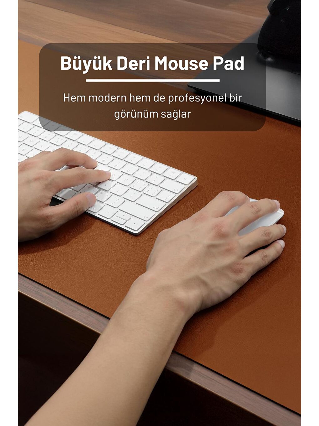 Kenarı Dikişli Çift Yönlü Masa Matı 90x40 cm XL Deri Mouse Pad-2