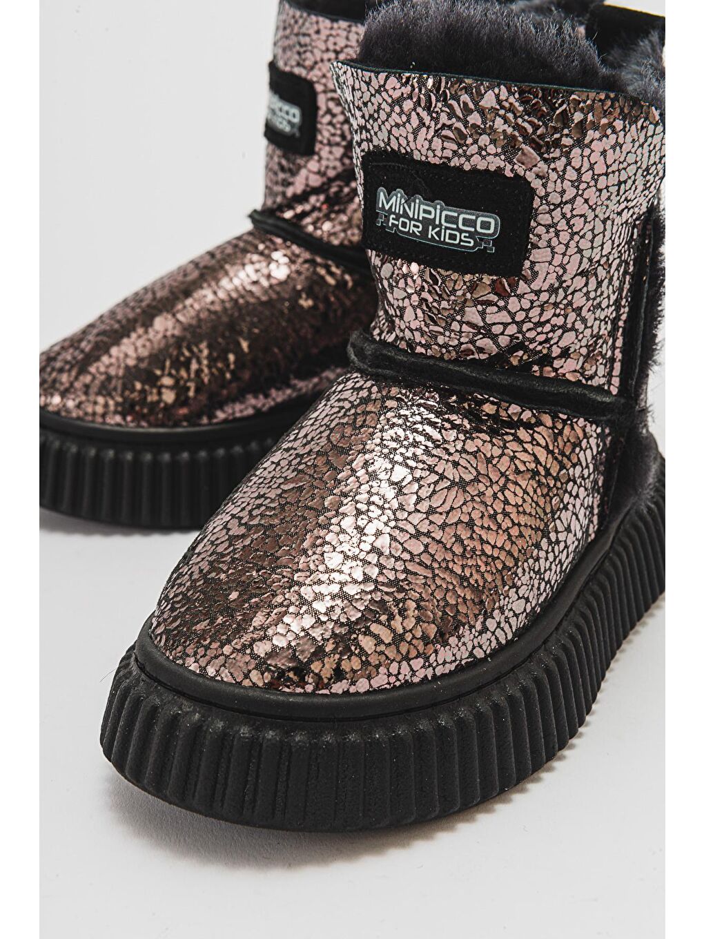 Gri Kız Çocuk Platin Hakiki Deri Hakiki Kürklü Günlük Bot-1