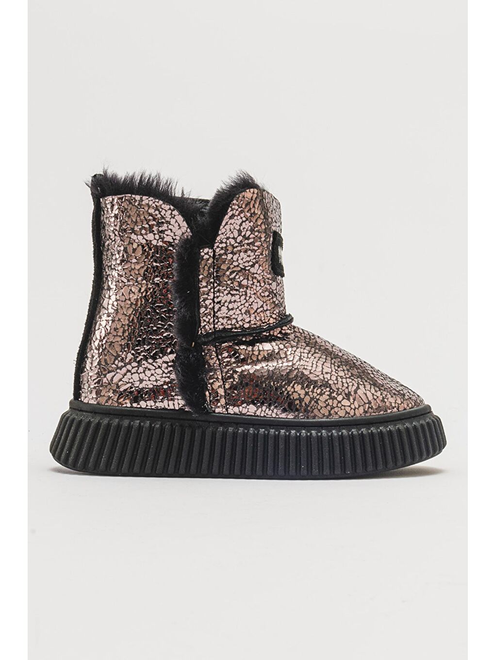 Gri Kız Çocuk Platin Hakiki Deri Hakiki Kürklü Günlük Bot-3