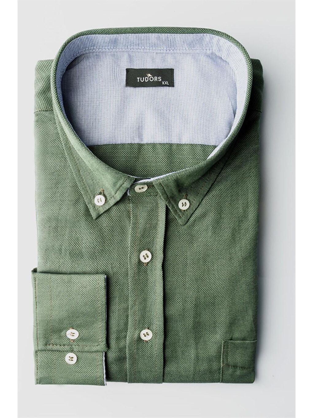 Yeşil Büyük Beden Oxford Uzun Kollu Spor Erkek Gömlek-1