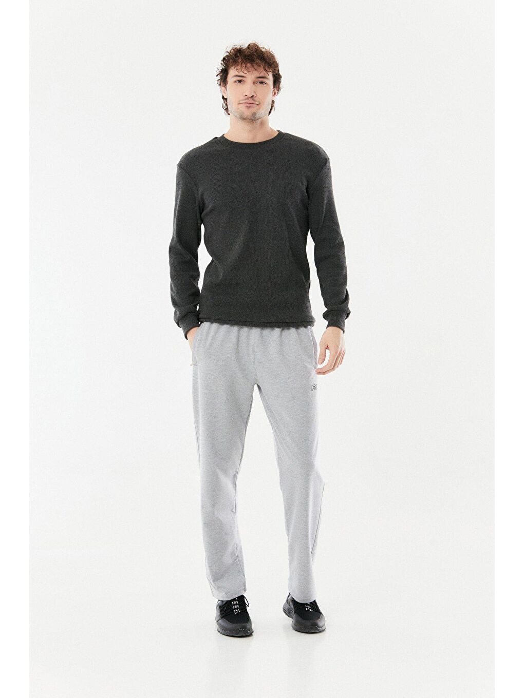 Antrasit Basic Fitilli Bisiklet Yaka Sweatshirt-1