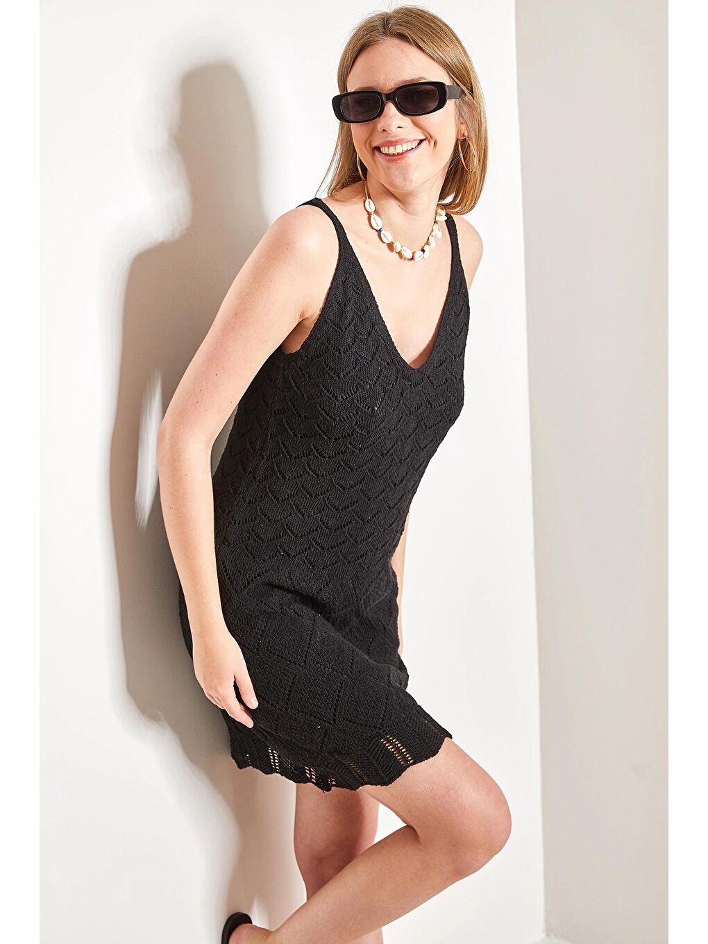 Siyah Kadın Astarlı Yazlık Elbise-3