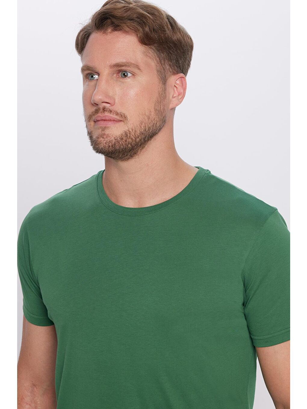 TUDORS Erkek Slim Fit Yeşil Bisiklet Yaka %100 Pamuk Dar Kesim Basic Tişört - 2