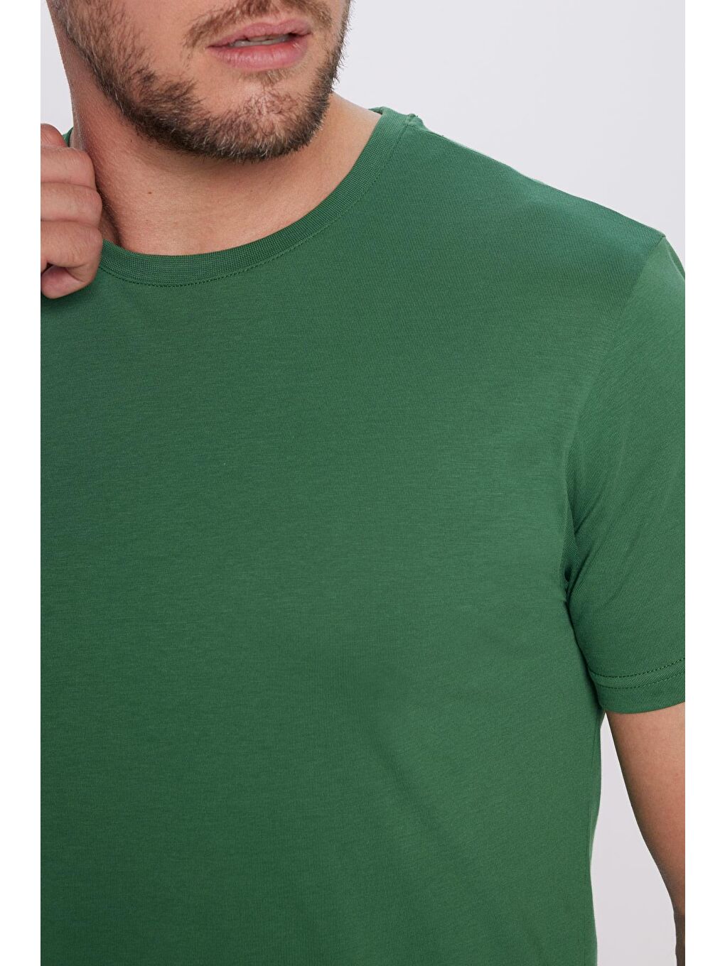 TUDORS Erkek Slim Fit Yeşil Bisiklet Yaka %100 Pamuk Dar Kesim Basic Tişört - 3