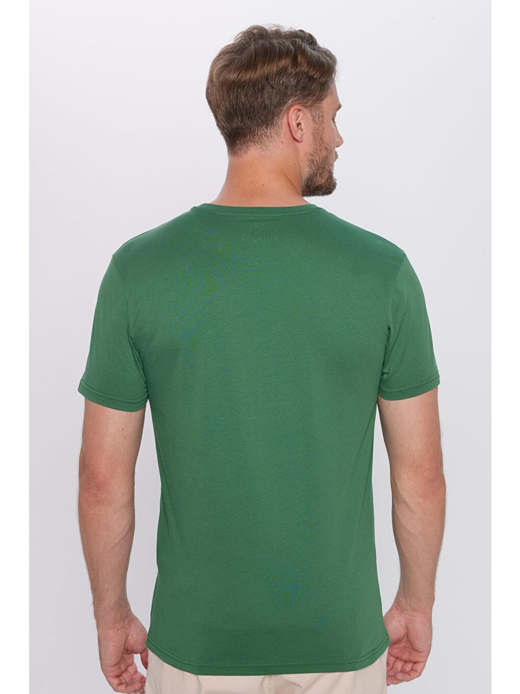 TUDORS Erkek Slim Fit Yeşil Bisiklet Yaka %100 Pamuk Dar Kesim Basic Tişört - 4