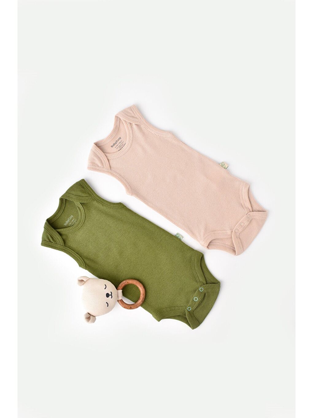 BabyCosy Organic Wear Pudra-Yeşil Modal 2'li Askılı Badi