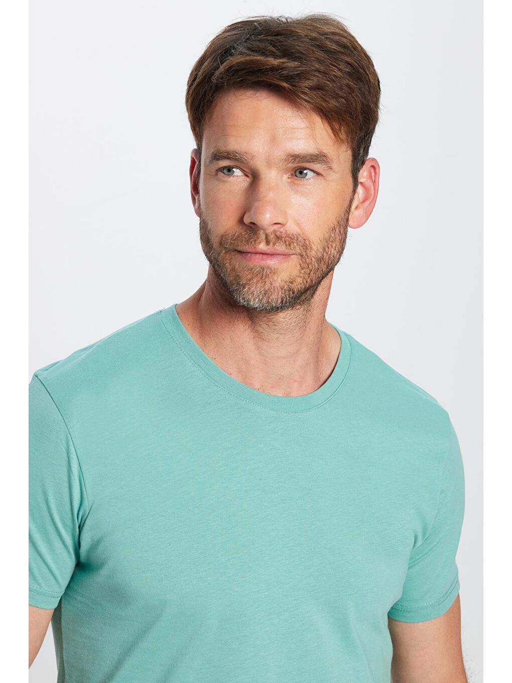 TUDORS Erkek Slim Fit Yeşil Bisiklet Yaka %100 Pamuk Dar Kesim Basic Tişört