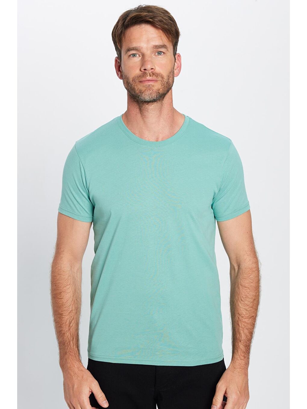 TUDORS Erkek Slim Fit Yeşil Bisiklet Yaka %100 Pamuk Dar Kesim Basic Tişört - 3