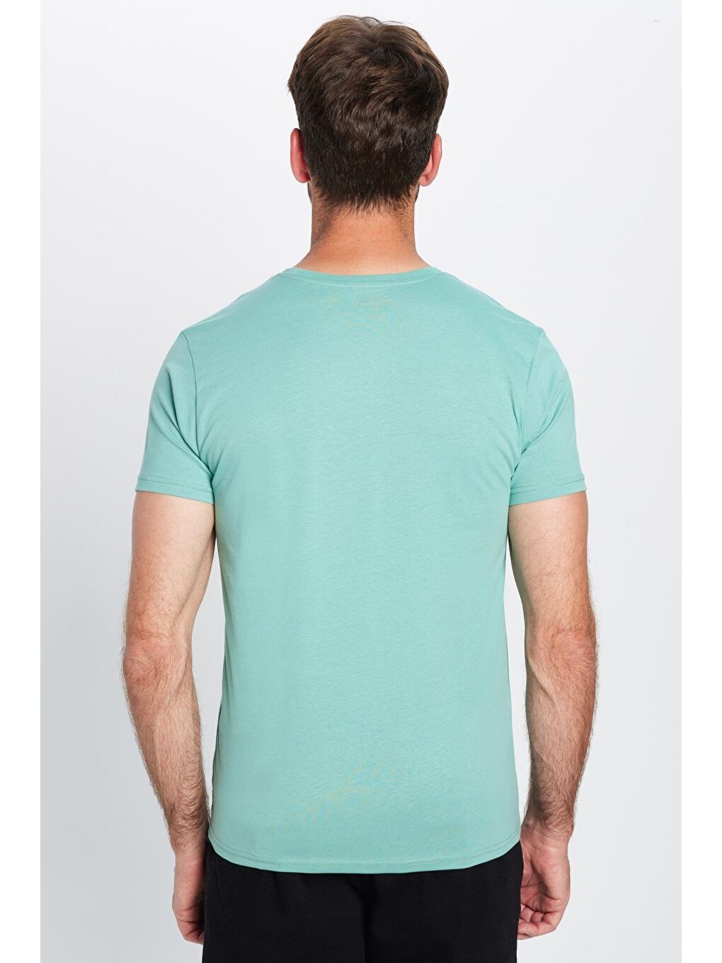 TUDORS Erkek Slim Fit Yeşil Bisiklet Yaka %100 Pamuk Dar Kesim Basic Tişört - 4