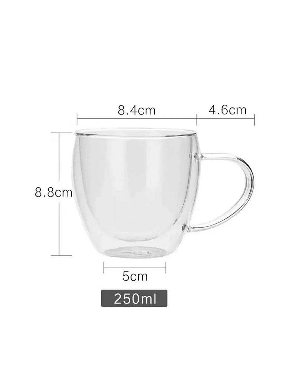 Renksiz Yeni Tasarım Çift Cidarlı 250 ml Kulplu Cam Bardak 2037-1