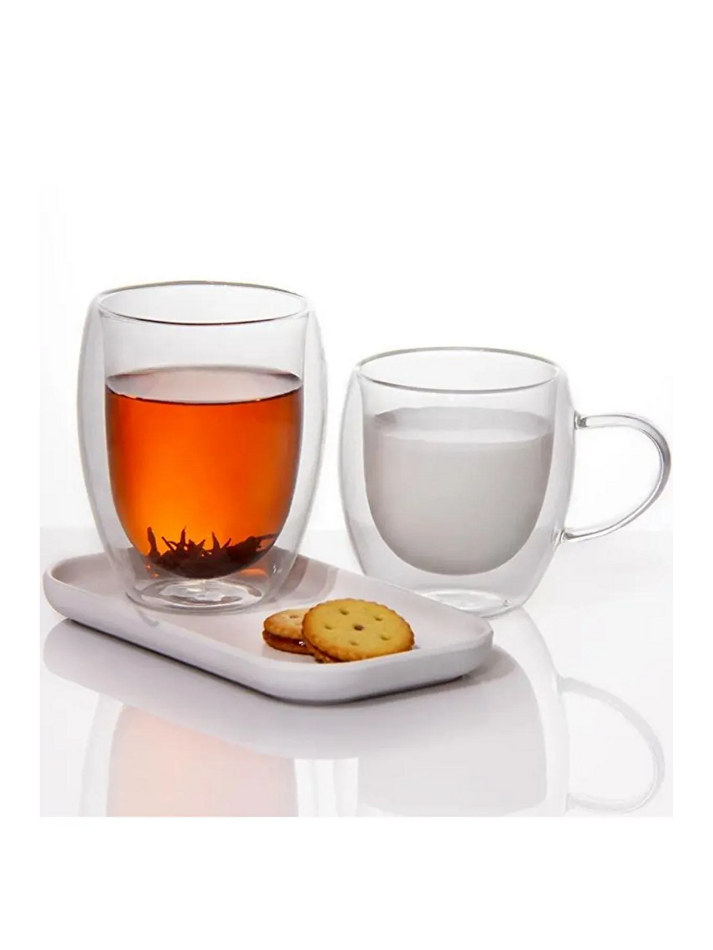 Renksiz Yeni Tasarım Çift Cidarlı 250 ml Kulplu Cam Bardak 2037-4