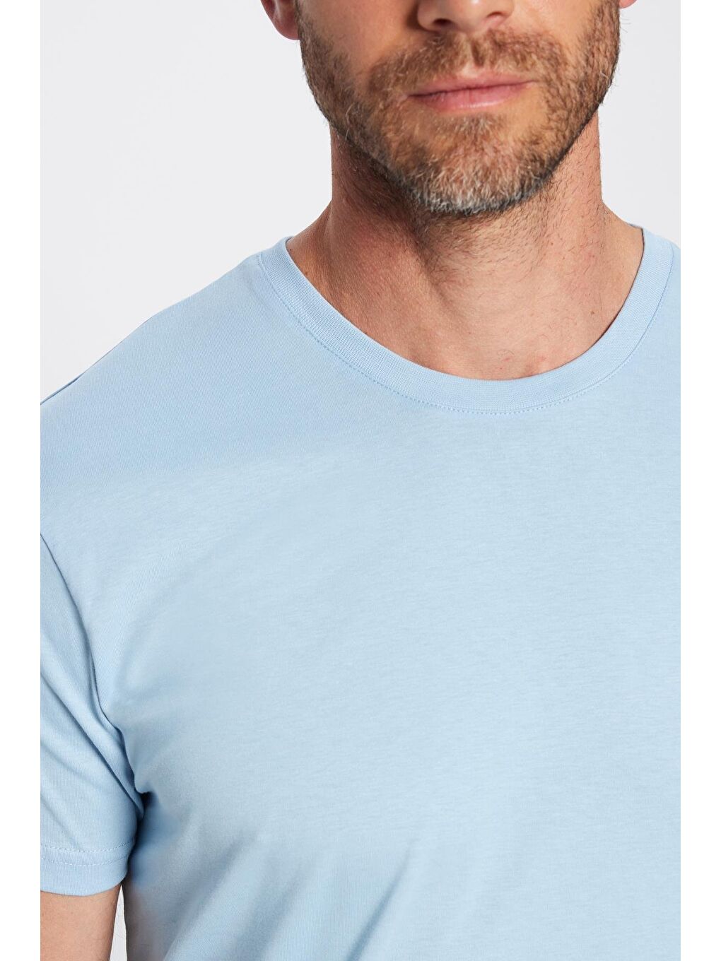 TUDORS Erkek Slim Fit Mavi Bisiklet Yaka %100 Pamuk Dar Kesim Basic Tişört - 2