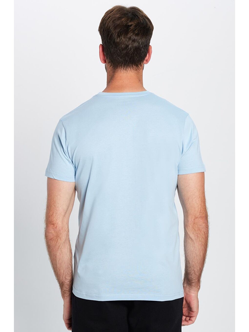 TUDORS Erkek Slim Fit Mavi Bisiklet Yaka %100 Pamuk Dar Kesim Basic Tişört - 4