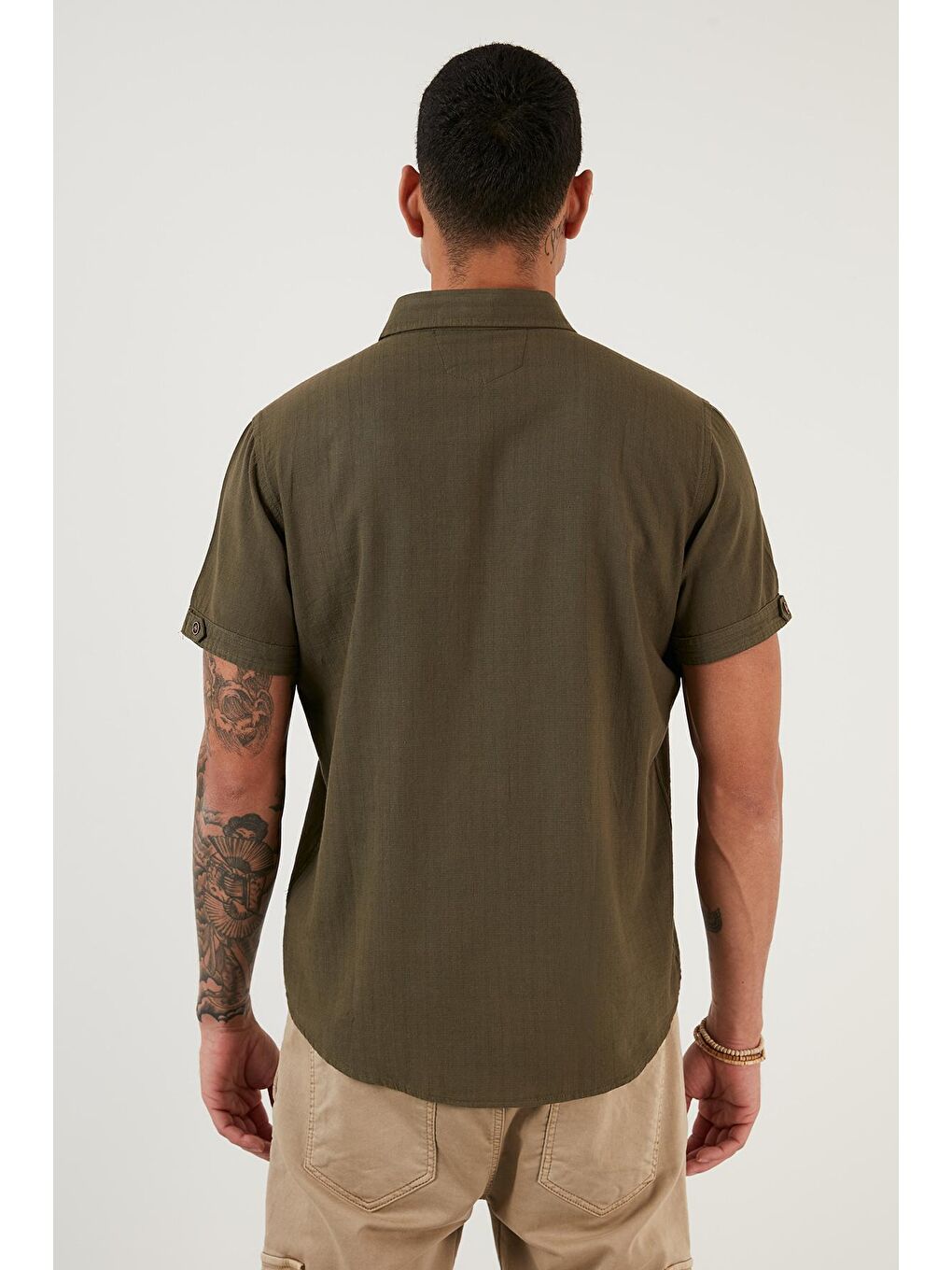 Petrol Düğmeli Yaka %100 Pamuk Cepli Gömlek CF21S111153-4