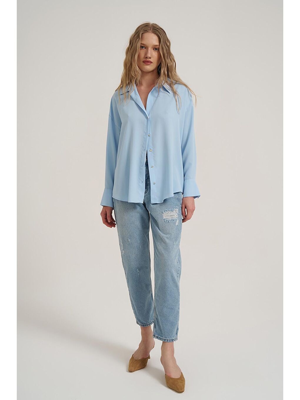 Düğmeli Basic Gömlek Bebe Mavi-2