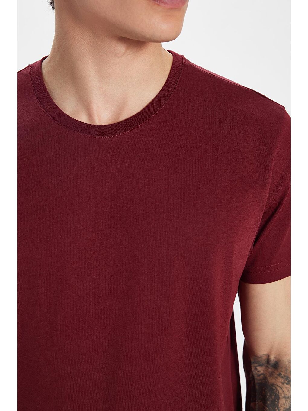 TUDORS Erkek Slim Fit Bordo Bisiklet Yaka %100 Pamuk Dar Kesim Basic Tişört - 2