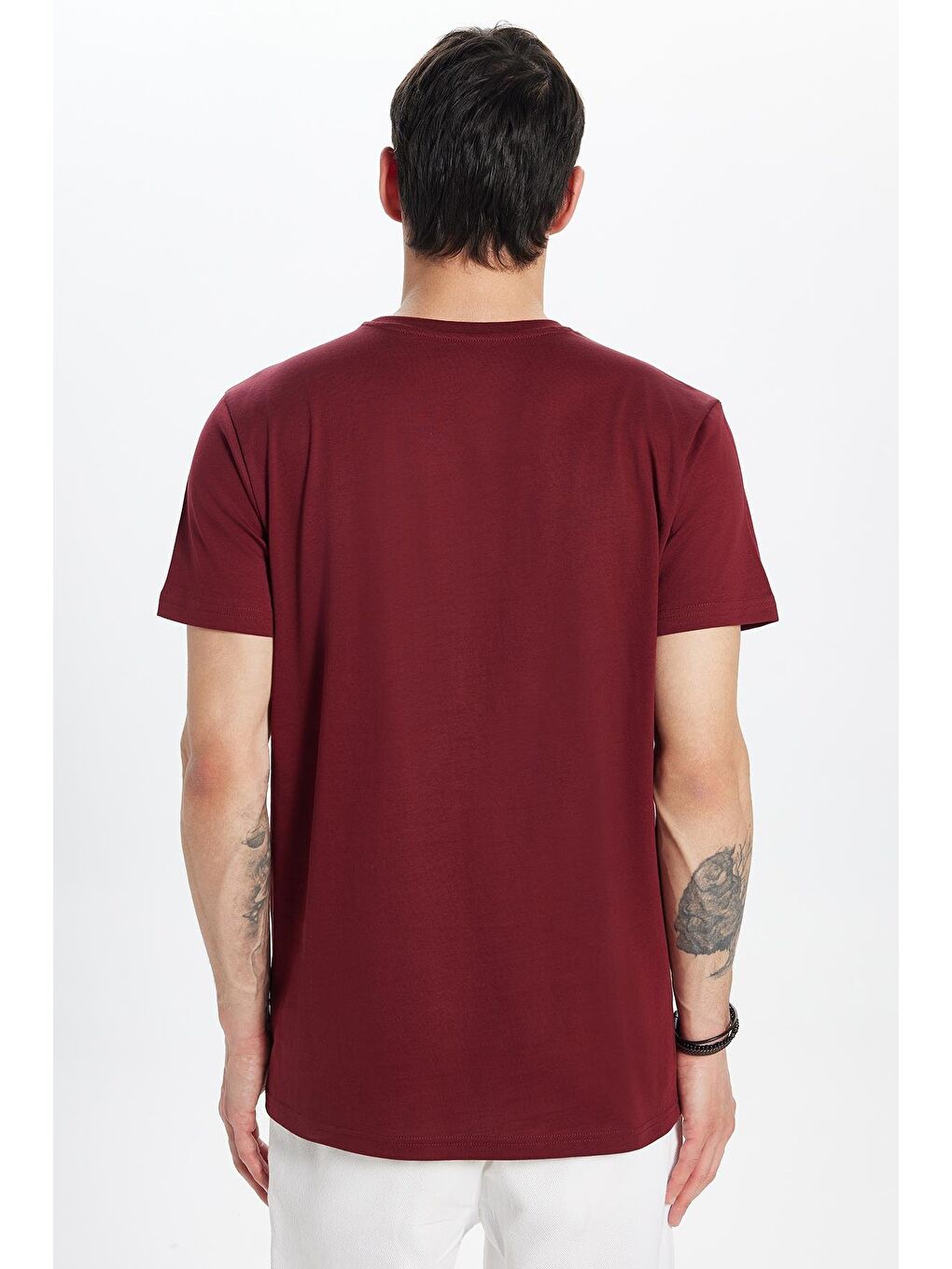 TUDORS Erkek Slim Fit Bordo Bisiklet Yaka %100 Pamuk Dar Kesim Basic Tişört - 4