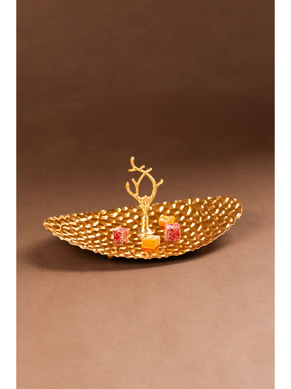 Sarı Gold Metal Mini Sunumluk - İkramlık Lokumluk Kurabiyelik Çerezlik - Gold Oval Metal Sunumluk