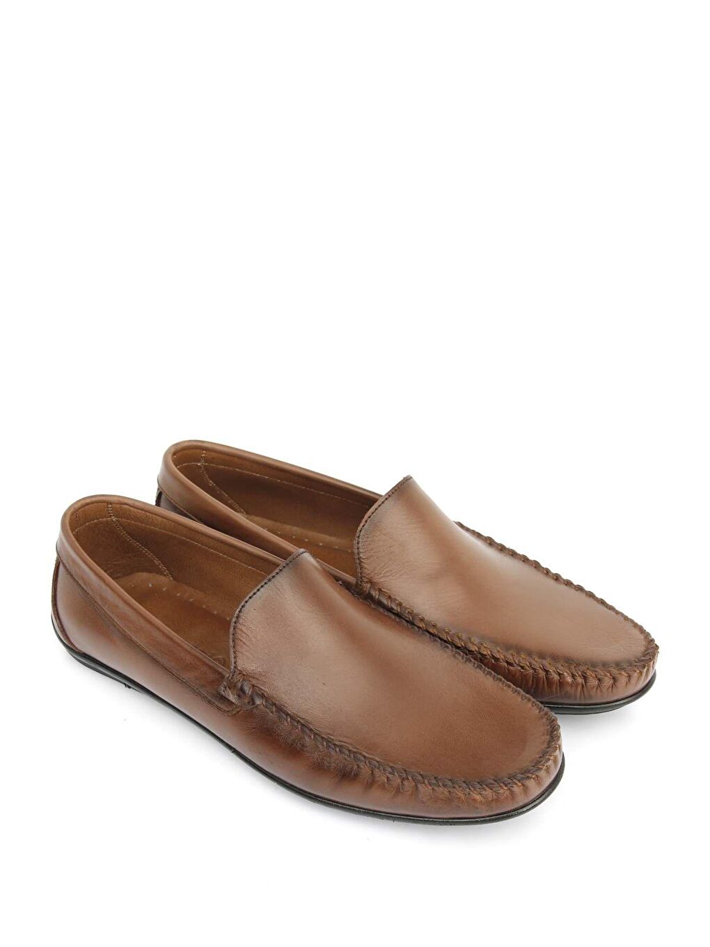 Kahverengi Hakiki Deri Yuvarlak Burun Günlük Erkek Ayakkabı 01006