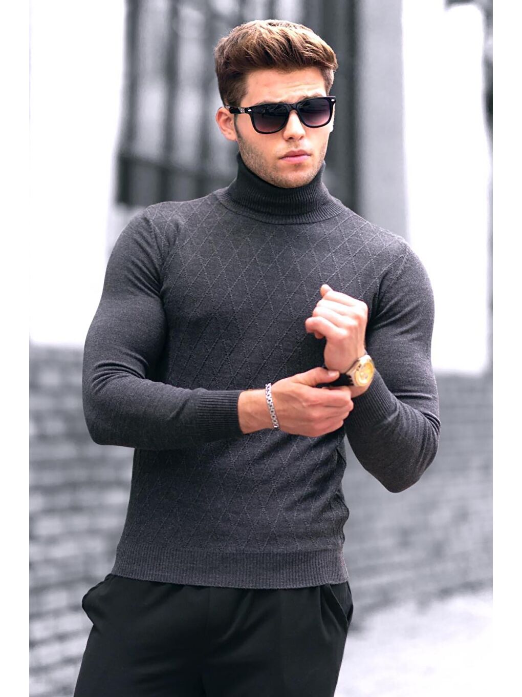 Antrasit Balıkçı Yaka Kazak 4658