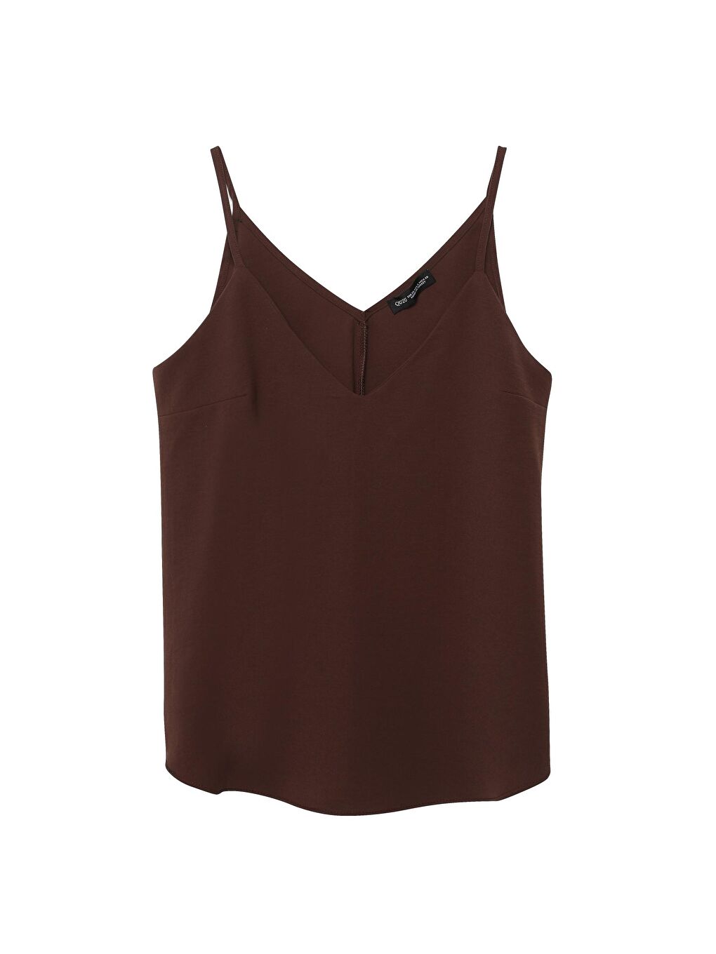 Kahverengi Askılı V Yaka Bluz Koyu Kahve-1