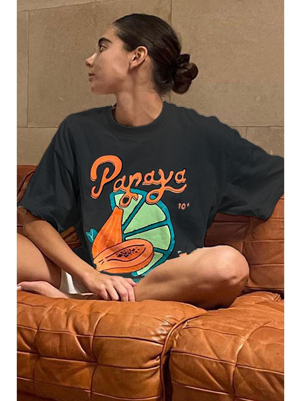 Siyah Baskılı Oversize Tişört Mg1531