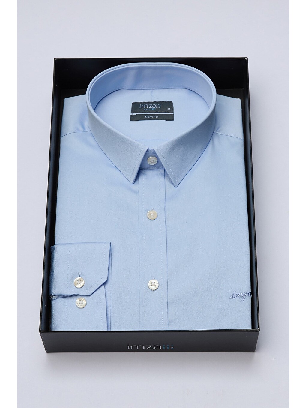 Mavi Sert Yaka Uzun Kol Cepsiz Slim Fit %100 Pamuk Gömlek 1004260324-1