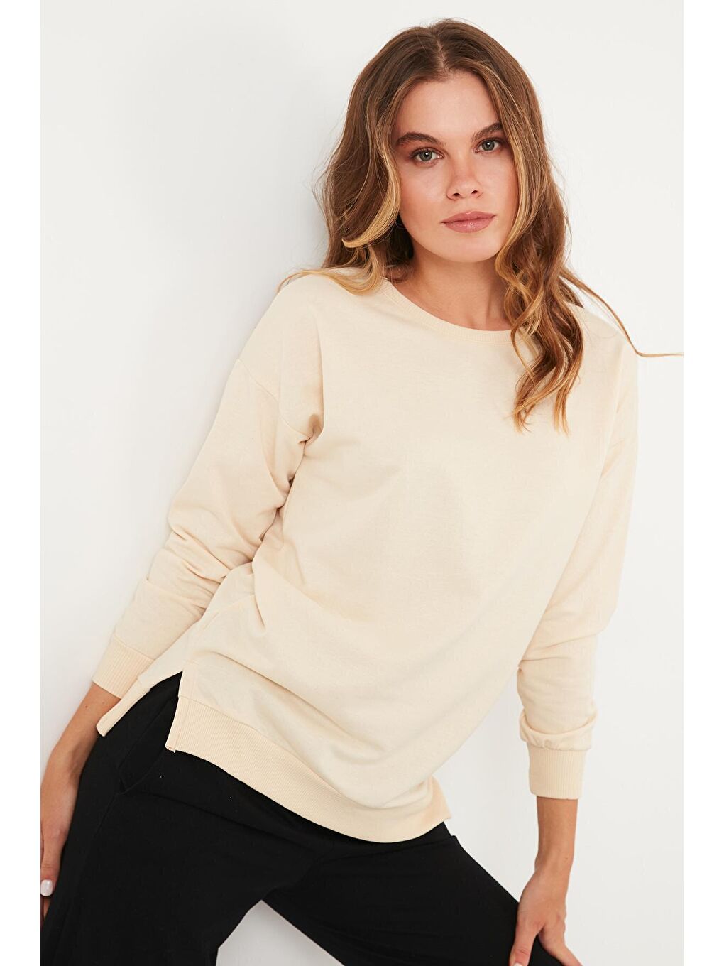 Lela Gri Pamuklu Bisiklet Yaka Basic Örme Sweat 5863569