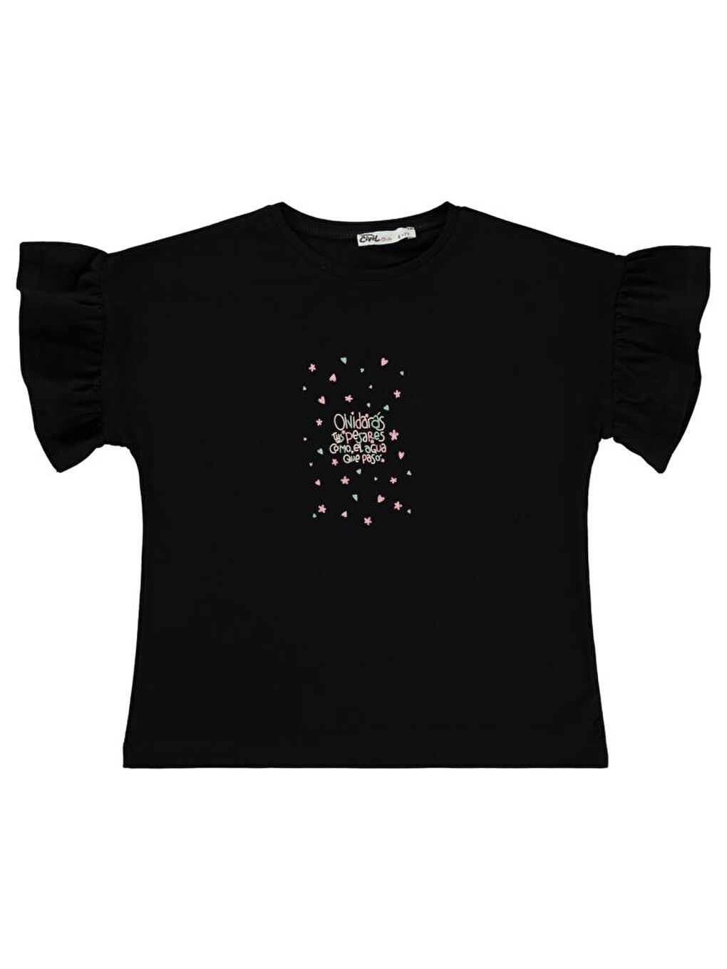 Girls Valon Kol 6-9 Yaş Tişört - Siyah7-8 Yaş