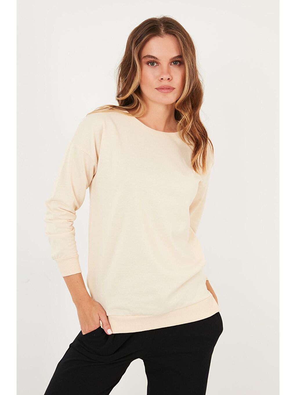 Lela Gri Pamuklu Bisiklet Yaka Basic Örme Sweat 5863569 - 1