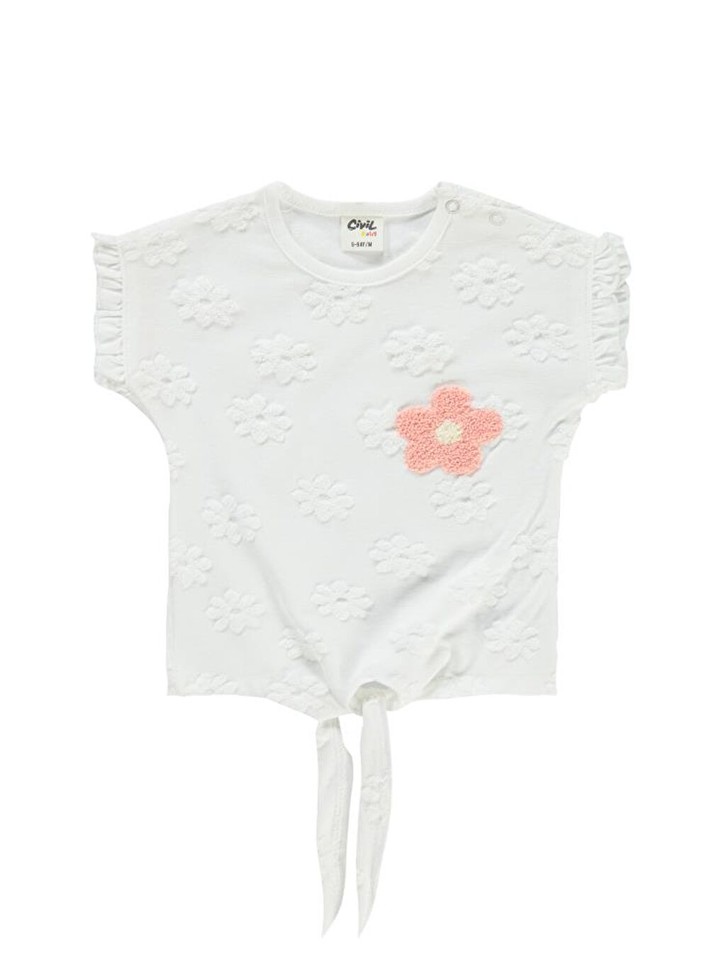 Baby Papatya Kabartmalı Nakışlı 6-18 Ay Tişört - Ekru9-12 Ay-2