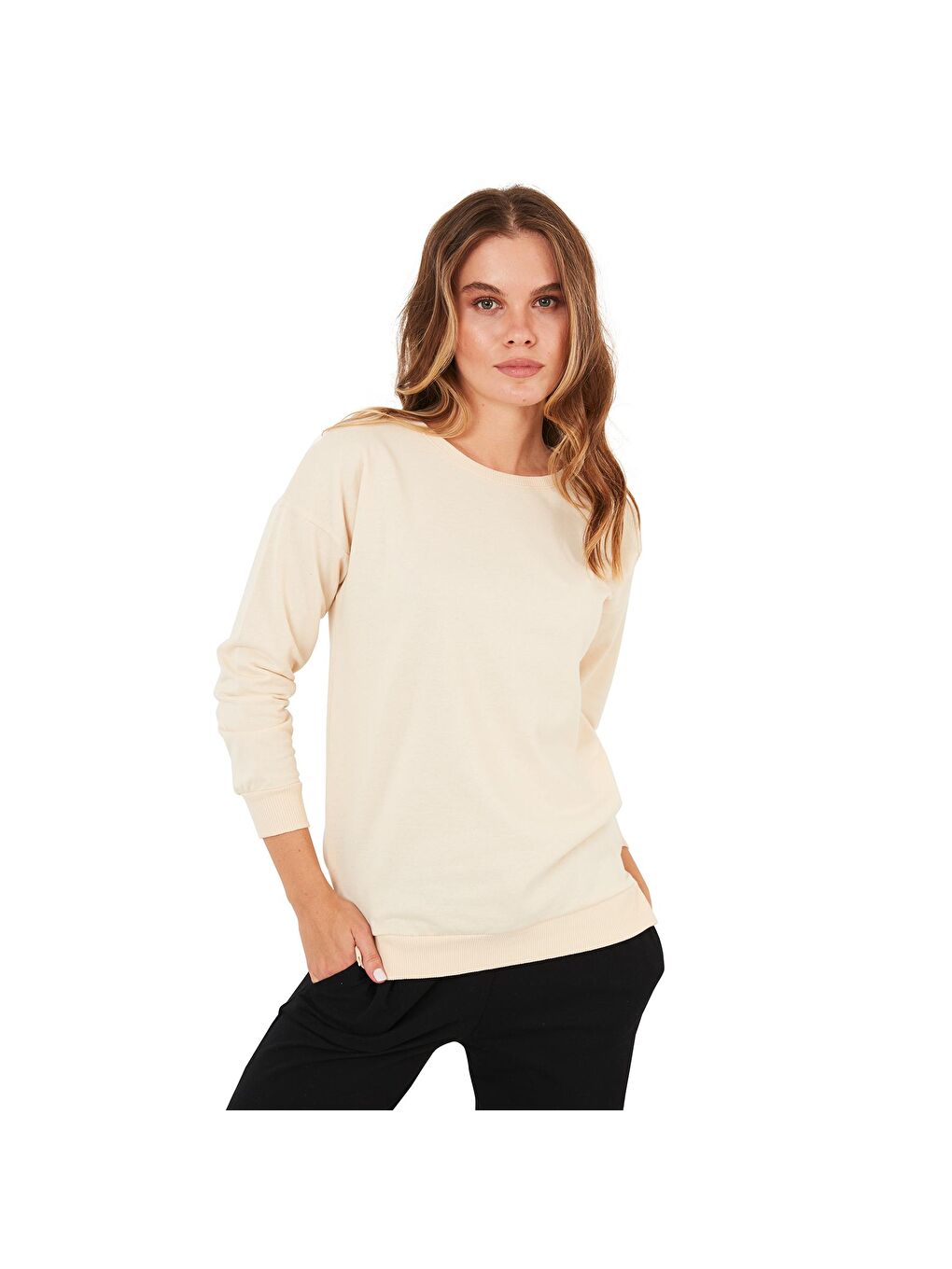 Lela Gri Pamuklu Bisiklet Yaka Basic Örme Sweat 5863569 - 5