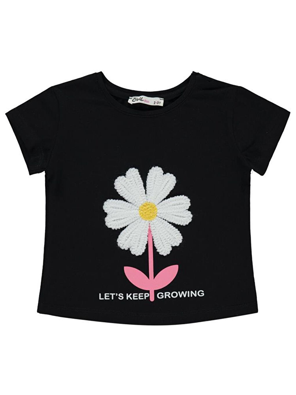 Girls Mobil Çiçek Nakışlı 2-5 Yaş Tişört - Siyah2-3 Yaş-1