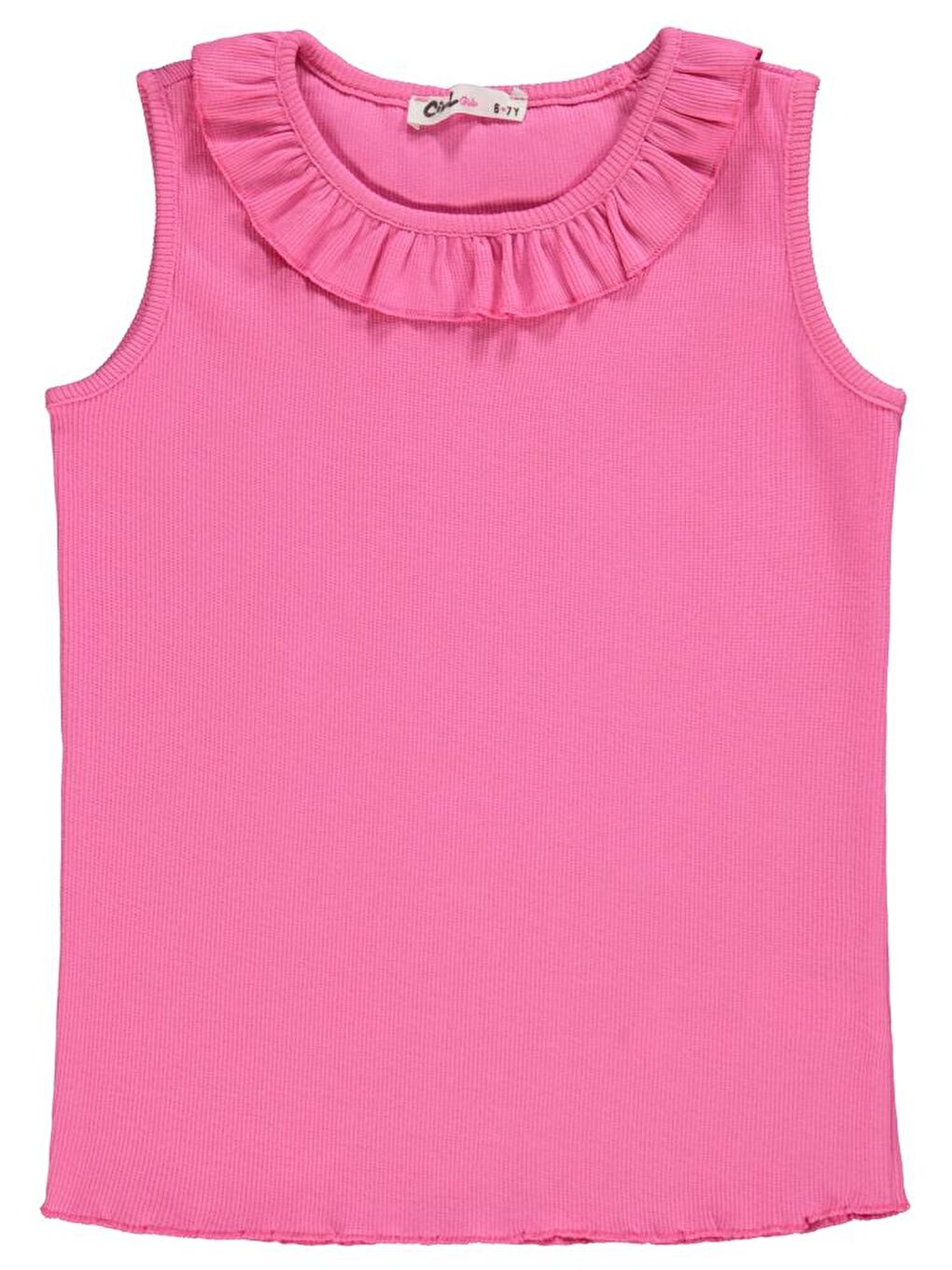 Fuşya Girls Yakası Fırfırlı 10-13 Yaş Tişört - Fusya 12-13 Yaş