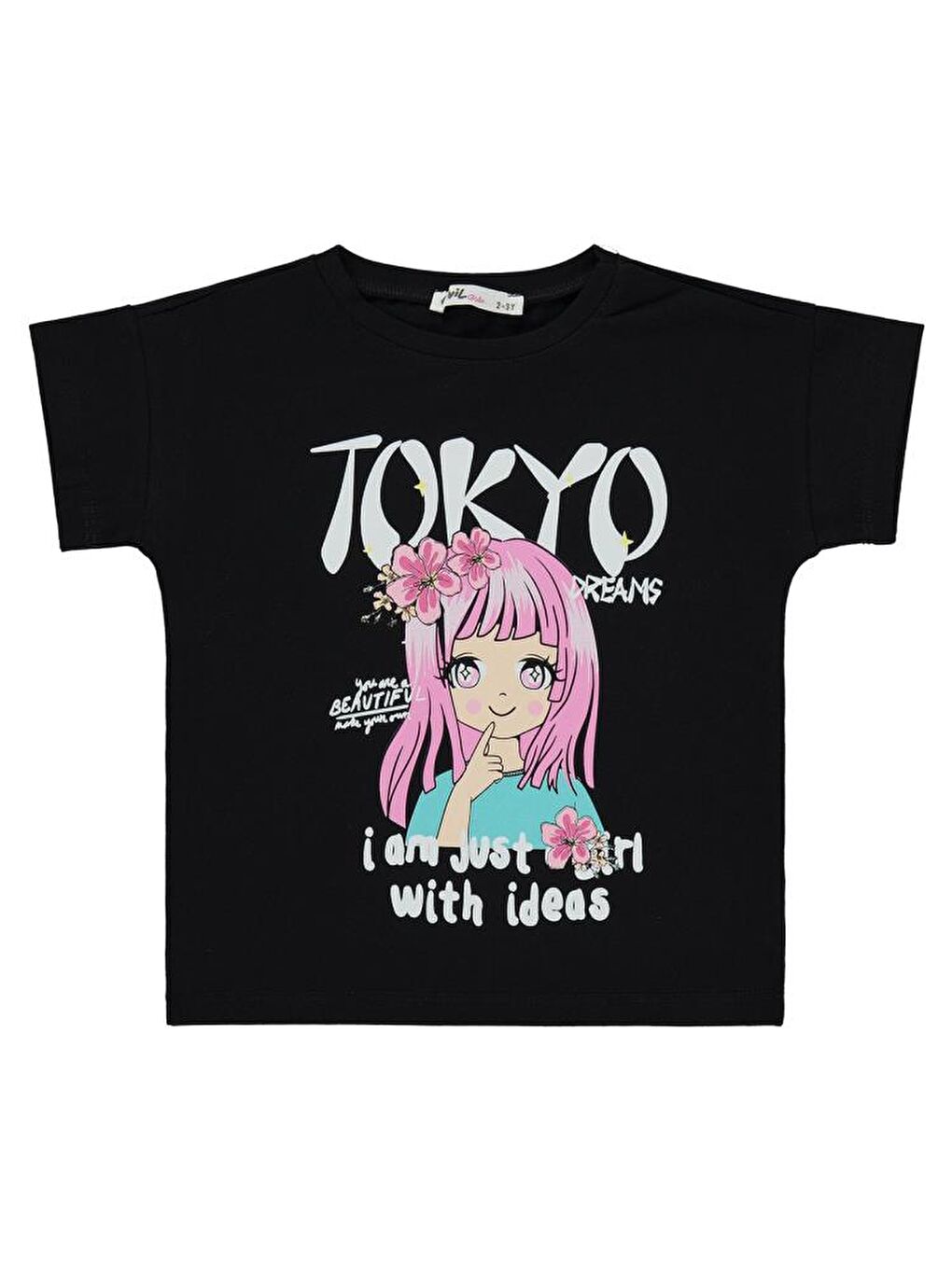 Girls Tokyo Baskılı 2-5 Yaş Tişört - Siyah2-3 Yaş