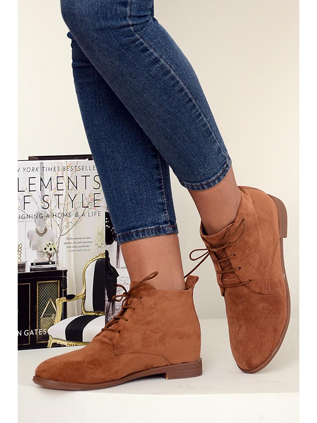 Kahverengi Rahat Kalıp Bağcıklı Kadın Bot&Bootie 020-4070-22Süet