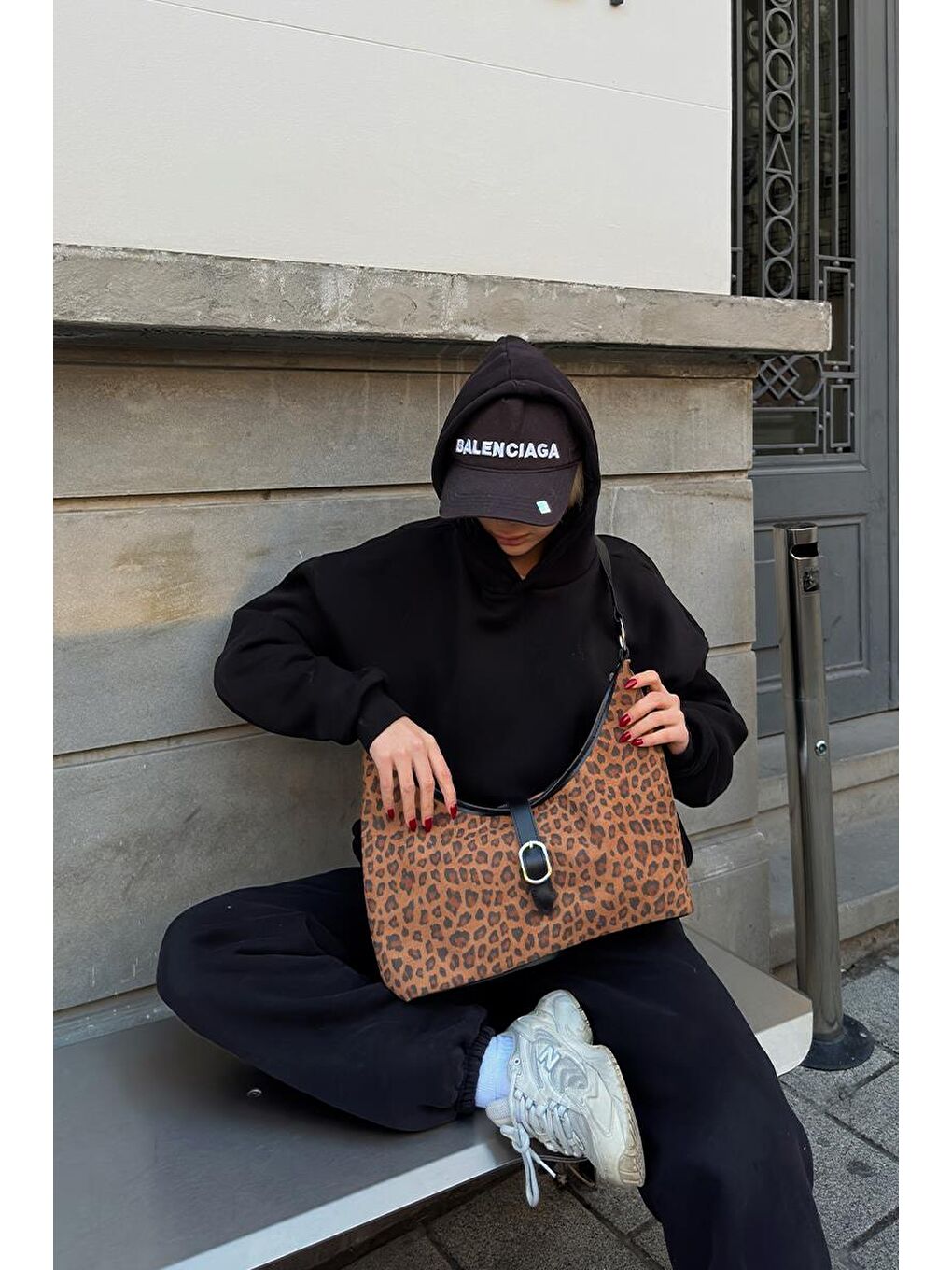 Karışık Marilla Süet Vintage Omuz Çantası Leopar Desen-5