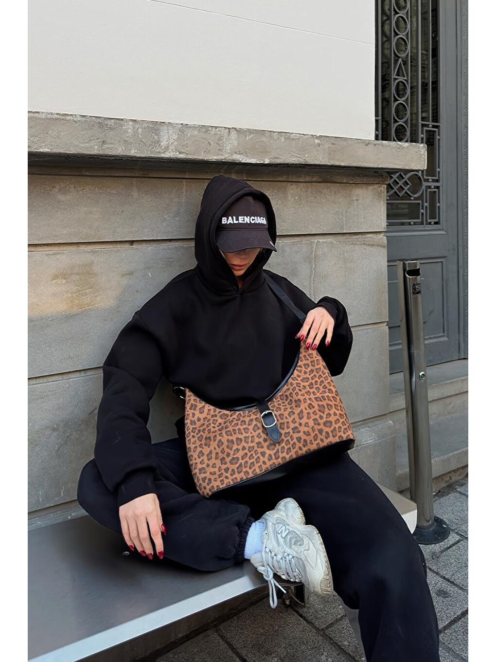 Karışık Marilla Süet Vintage Omuz Çantası Leopar Desen-6