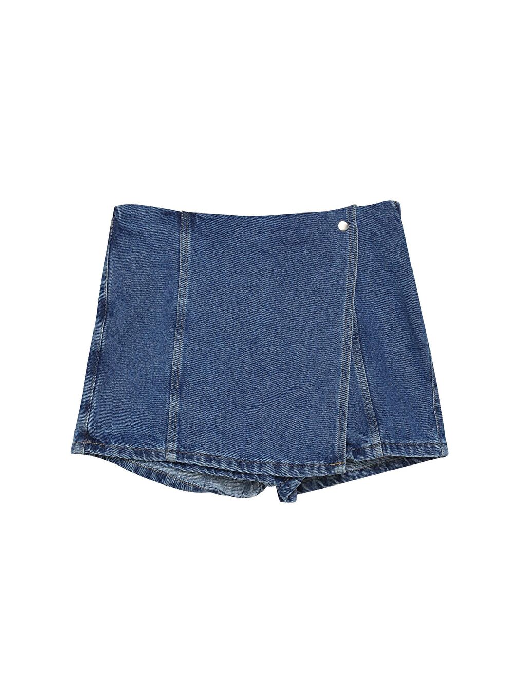 Düğme Detaylı Jean Şort Etek Mavi-1