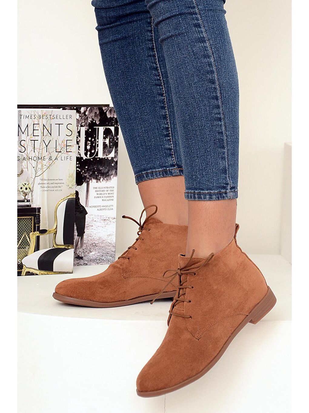 Kahverengi Rahat Kalıp Bağcıklı Kadın Bot&Bootie 020-4070-22Süet-1