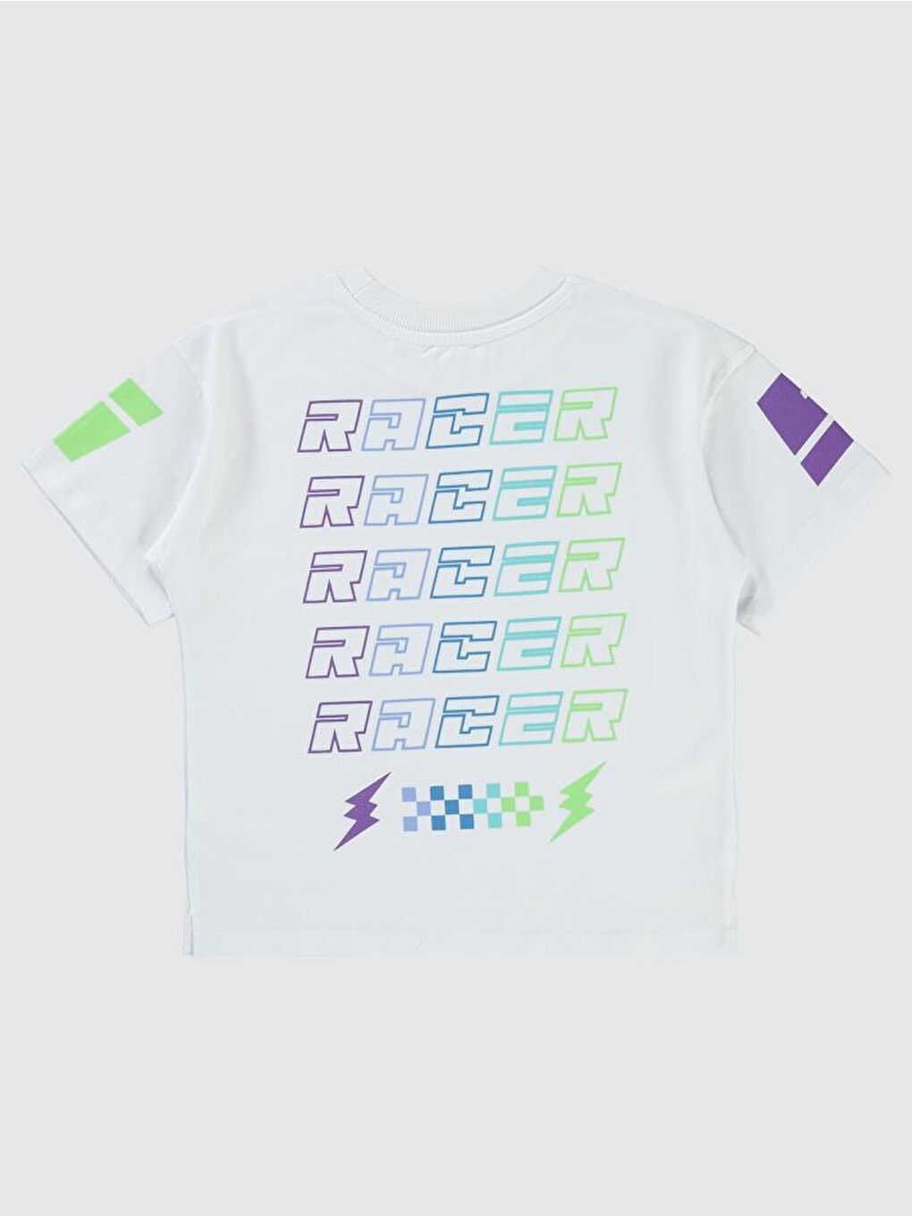 Boys Racing Baskılı Oversize 6-9 Yaş Tişört - Beyaz 7-8 Yaş