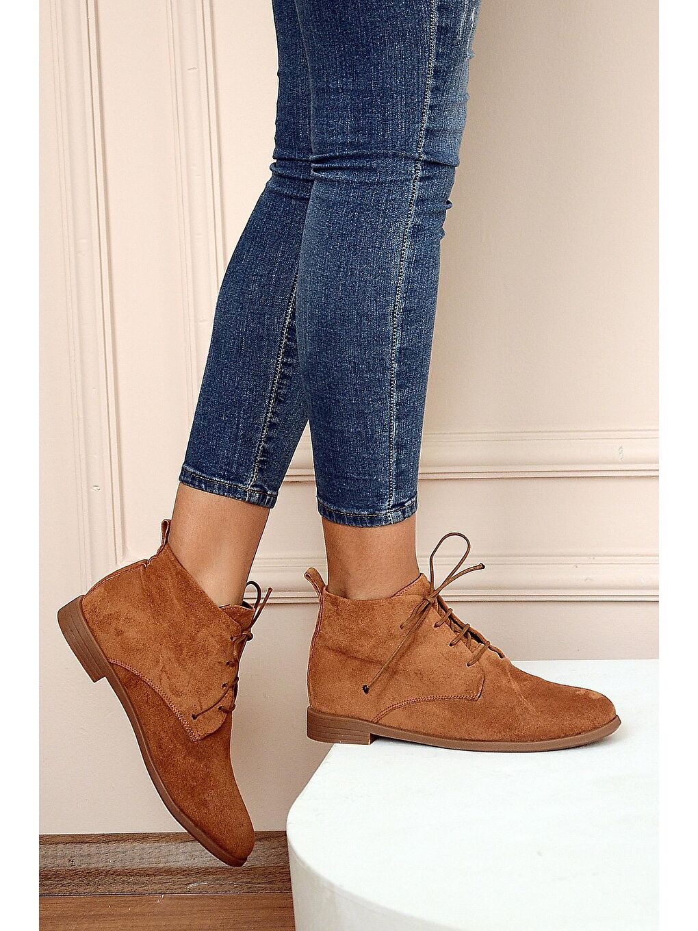 Kahverengi Rahat Kalıp Bağcıklı Kadın Bot&Bootie 020-4070-22Süet-2