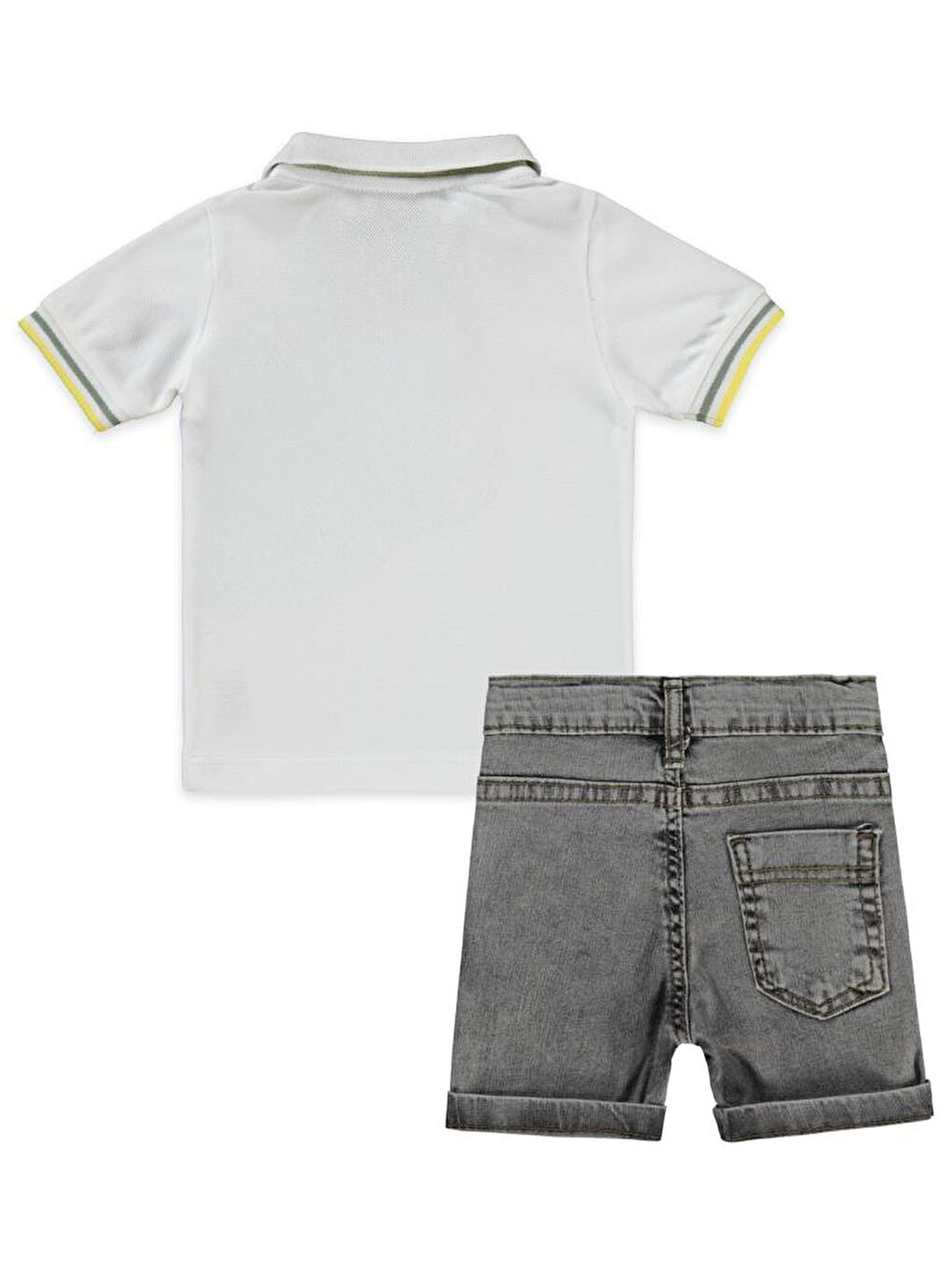 Pike Palmiye Tişört Jean Şortlu 2'li 6-18 Ay Takım - Beyaz 6-9 Ay