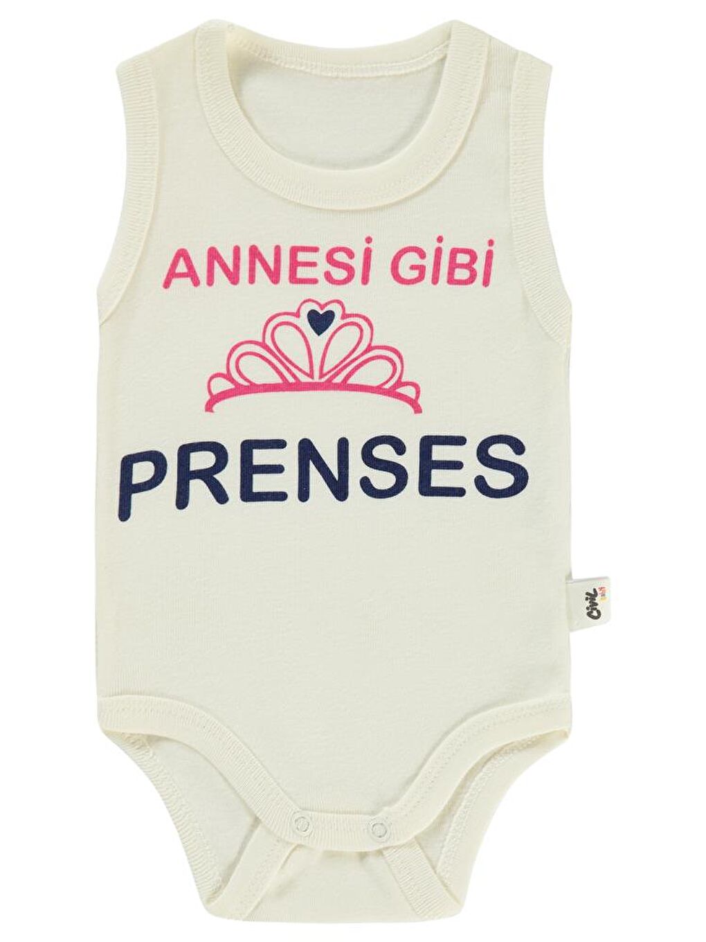 Baby Annesi Gibi Prenses Baskılı Sfr.Kol1-36 Ay Çıtçıtlı Badi - Ekru 3-6 Ay-1