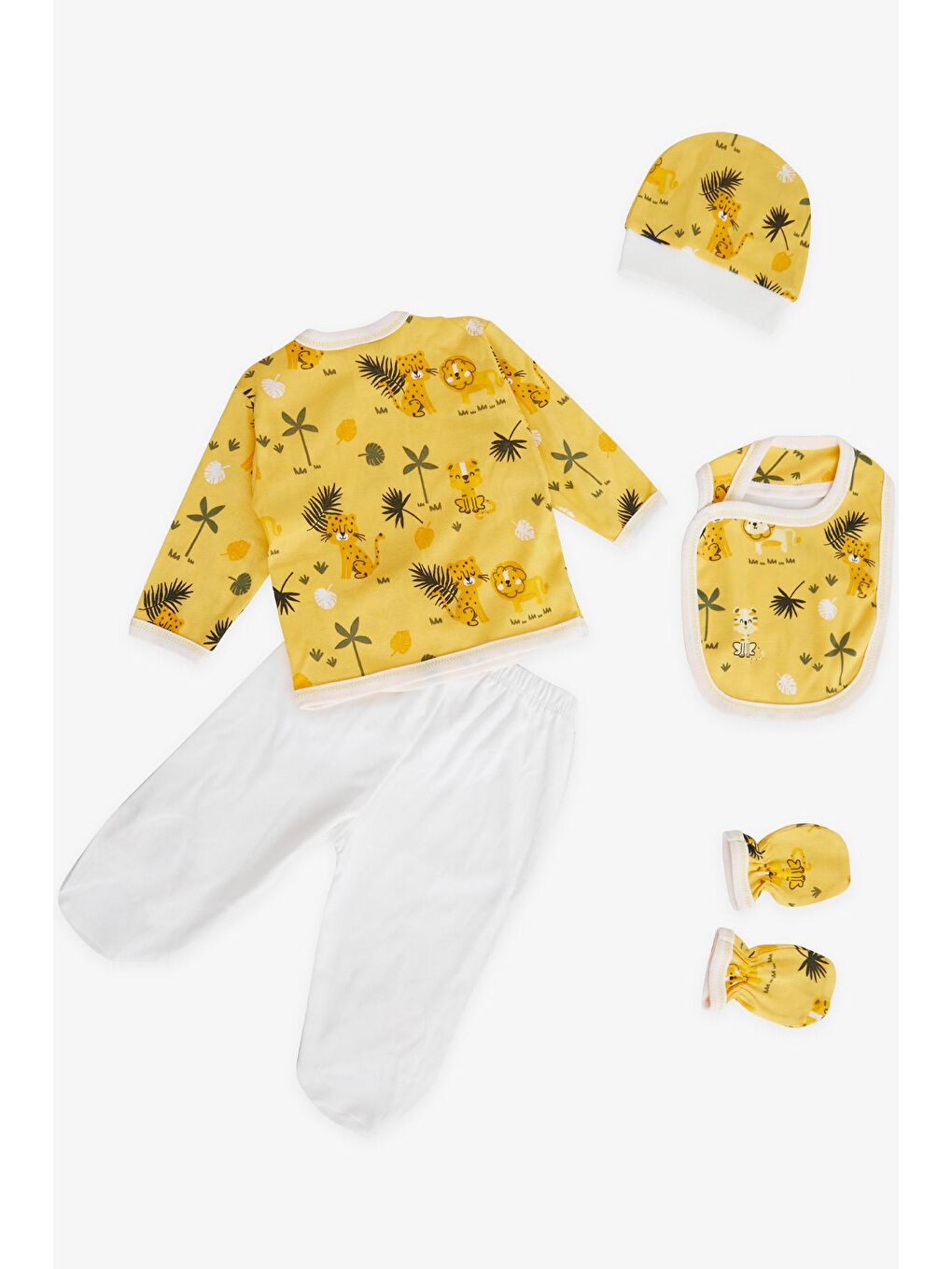 Erkek Bebek Hastane Çıkışı 5 li Aslancık Desenli Hardal Sarı (0-3 Ay)-1