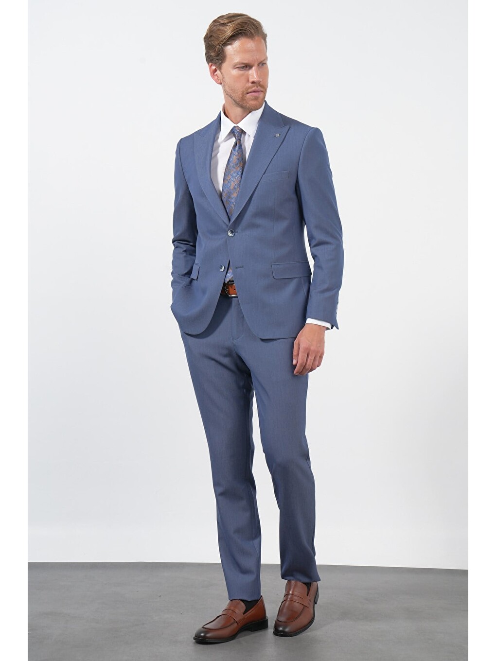 İndigo Kılıç Yaka Düz Bez Ayağı 6 Drop Slim Fit Esnek Takım Elbise 1001260174-1