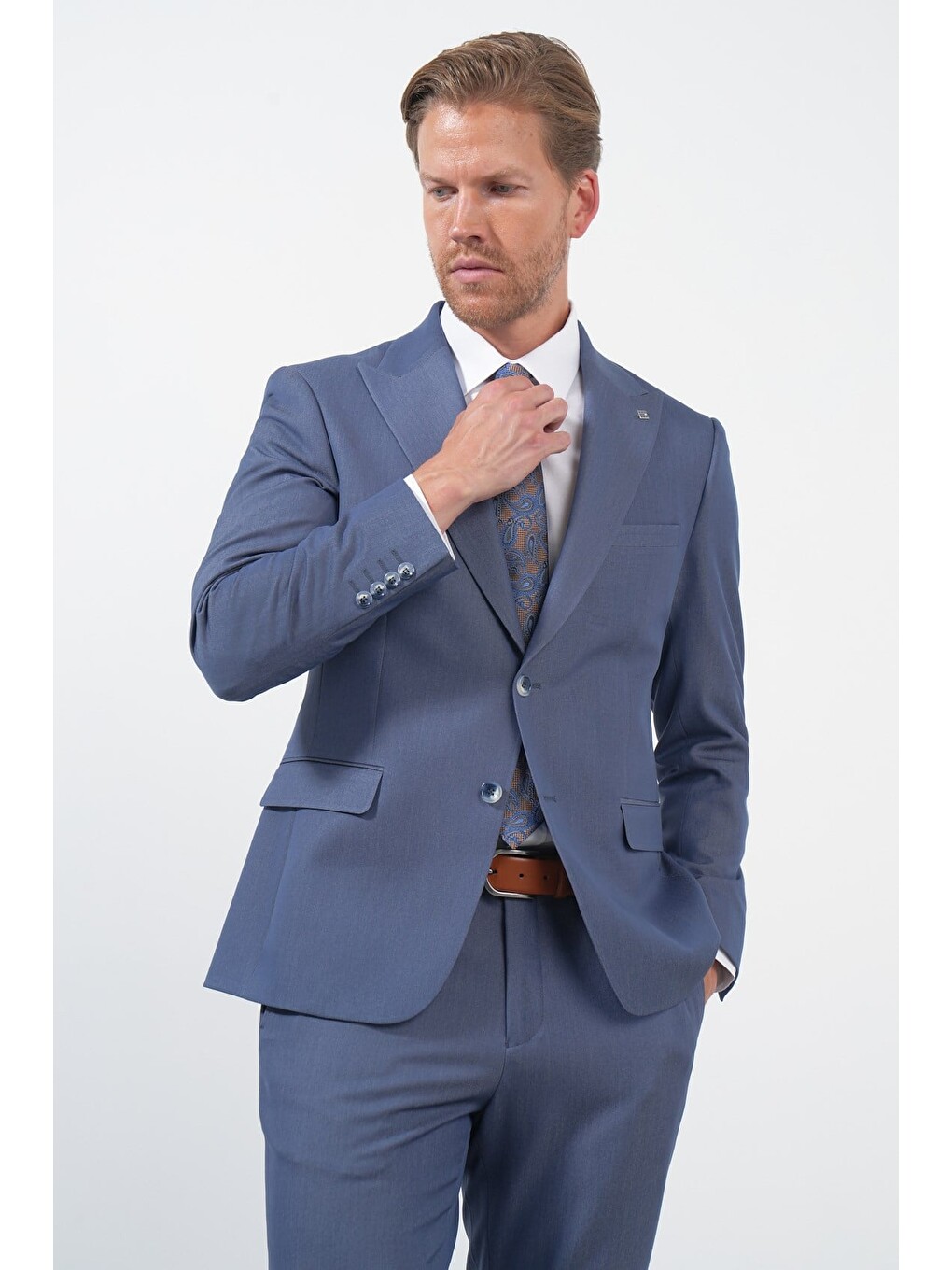 İndigo Kılıç Yaka Düz Bez Ayağı 6 Drop Slim Fit Esnek Takım Elbise 1001260174-2