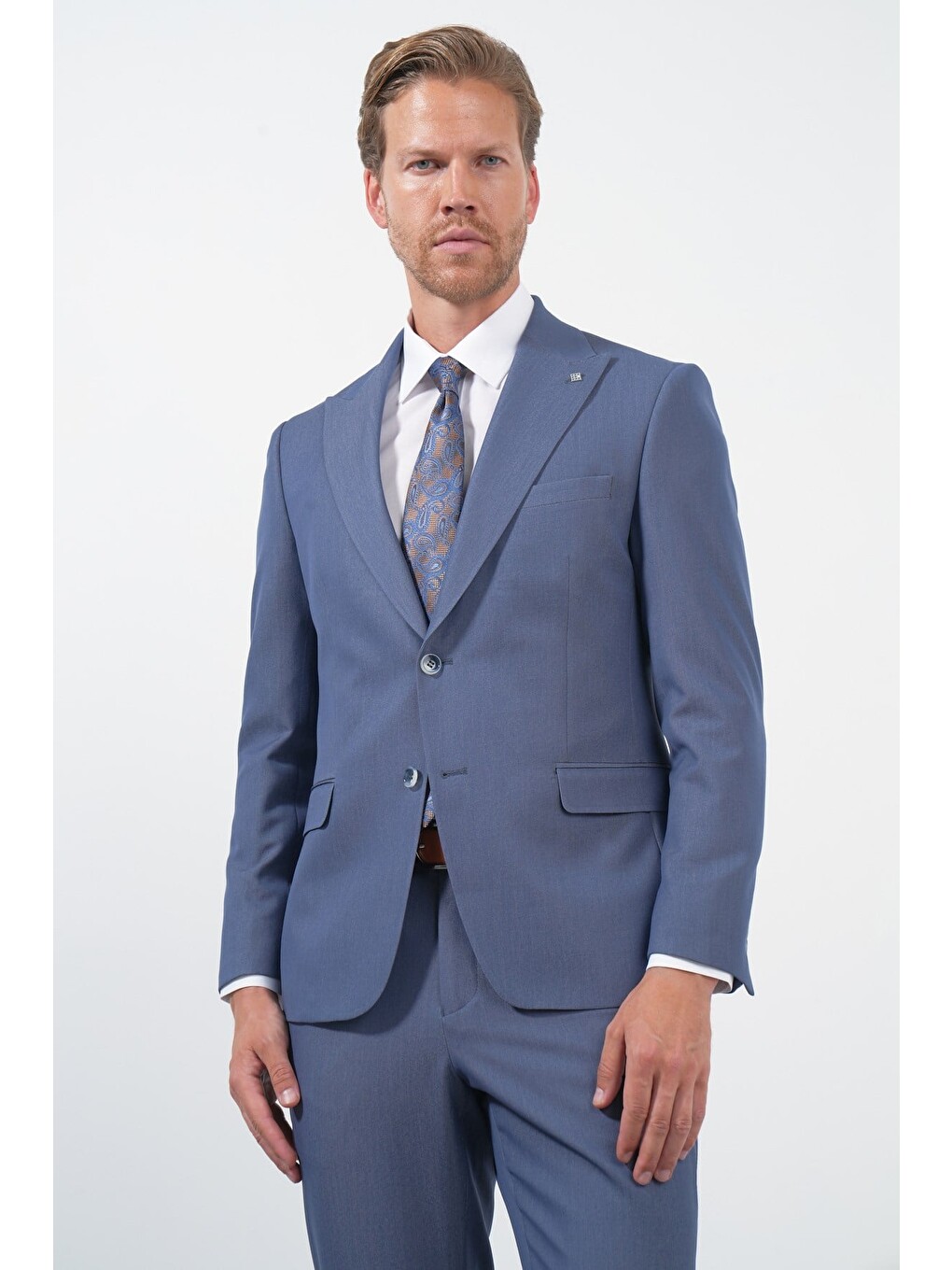 İndigo Kılıç Yaka Düz Bez Ayağı 6 Drop Slim Fit Esnek Takım Elbise 1001260174-3
