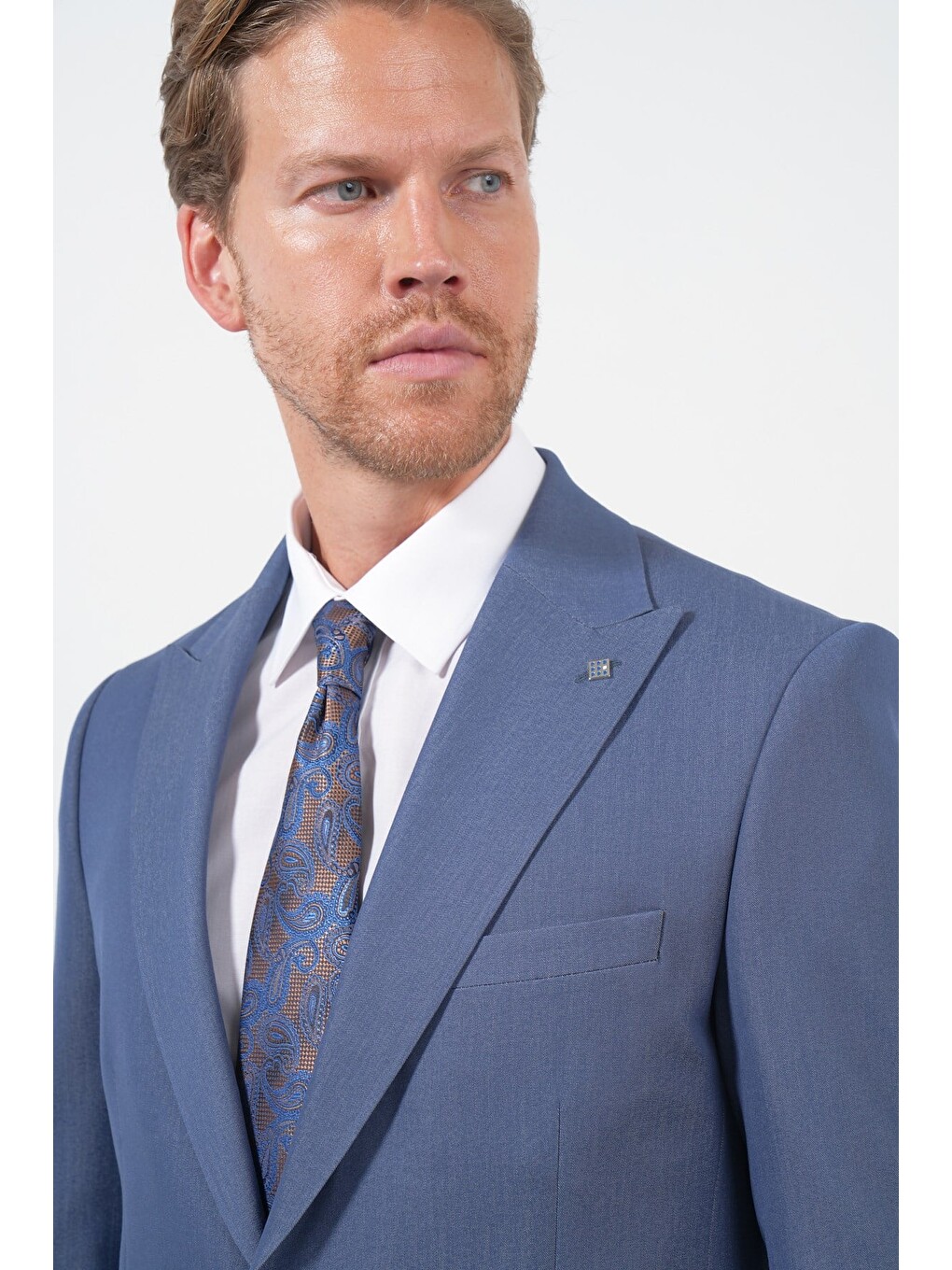 İndigo Kılıç Yaka Düz Bez Ayağı 6 Drop Slim Fit Esnek Takım Elbise 1001260174-4